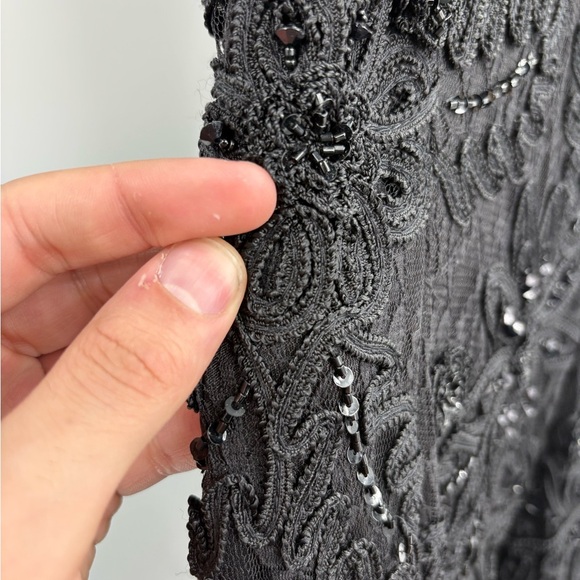 Cache Vintage Y2K Black Beaded Goth Witchy Flapper Mesh Flared Dress Size 2 - Picture 7 of 16